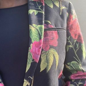 ASOS size 38 Blazer with Rosebush Pattern in Black, Red and Green